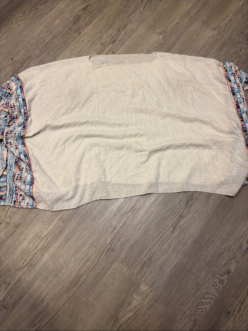 Women's Cream Poncho with Patterned Sleeve Panels